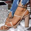 Sandals 2022 Festival Spring Summer Women Square Open Sals High Heels Thick With Elastic Party Shoes 220419