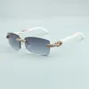 Buffs-Sonnenbrille 3524012 mit Mikropavé und diamantbesetzten Stäben aus naturweißem Büffelhorn und 56-mm-Gläsern