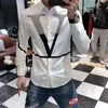 Heren Overhemden Luxe Mannen Lange Mouw Business Casual Shirt Strass Letter Slim Streetwear Sociaal Nachtclub Chemise Homme Bebes