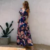 Casual Dresses 2022 Women Summer Boho Beach Two Piece Set Crop Top Floral Print Layered Cascading Ruffle Sleeveless Backless Long Maxi Dress