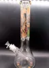 14 inch Beautiful Patterns Glass Water Bong Hookah Beaker Recycle Smoking Pipe with Joint