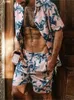 Men's Tracksuits masculino Camisetas de estilo havaiano shorts 2pc Terno de lapela de lapela de manga curta Taça elástica da praia de praia de duas peças setmen's