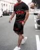 Yaz Trendi Erkek Takım Elbise Rahat Plaj Şort Set 3D Baskı Giyim Graffiti Erkekler için Yuvarlak Boyun T Gömlek Kısa Kollu 2 Parça 220615
