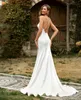 Robe De mariée sirène en Satin, Sexy, dos nu, Simple, col en v, bretelles, robe De plage, été