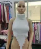 Vrouwentanks Turtleneck gebreide trui Vest sexy mouwloze backless camisoles onregelmatige zoom solide pullover tank top streetwear