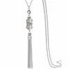 Pendant Necklaces Crystal Bead Necklace Sweater Chain For Women Fashion Silver Color Tassel Long Statement Neck Jewelry GiftsPendant