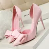 BIGTREE Fashion Delicate Sweet Bowknot High Heal Shoes Side Hollow Pointed Women Pumps Pointed Toe 10,5CM Thin Dress Shoes 220428