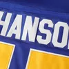 VipCeoMit Hommes Charlestown Hanson Brother Slap Shot Maillot # 16 JackHanson # 17 Steve Hanson # 18 Jeff Hanson Film Hockey Maillots Bleu Blanc S-XXXL Dans