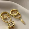 New designed Fashion Dangle asymmetric women retro earrings 18K gold plated tassel temperament ear stud hoop ladies Designer Jewelry loe-0012