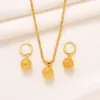 24k Fine Gold GF Jewelry Necklace, Pendant Earrings set Indian Moroccan Turkish Dubai Hemp ball