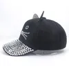 Cap primavera e verão fofo gato de gato orelhas shinestone diamantes pérolas infantil chapéu de ponto de hat point baseball ajustável