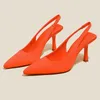 Sandalen Damen 8,5 cm High Heels Orange Lady Slingback Mules Spitzschuh Low Pumps Lila Grün Party Fetisch Prom SchuheSandalen