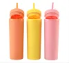 Gobelets maigres en acrylique de 17 couleurs de 16 oz Gobelet en acrylique de couleur mate avec couvercles et pailles colorées Tasse en plastique à double paroi