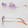 Wholesale Selling 18K Gold Frame Abnormal trend Women Rimless UV400 Luxury Diamond Cut Men Design glasses Outdoors Mirrored Summer Outdoor Traveling