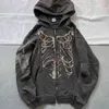 Y2K Harajuku Loose Skeleton Zip-Up Hoodie Grunge Long Sleeve Gothic Hooded Jacket Retro Coat Oversized Sweatshirt Streetwear