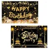 Décoration de fête Joyeux anniversaire Toile de fond Bannière Fournitures de fond Affiche en or noir pour AnniParty