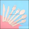 Dinnerware Sets Kitchen Dining Bar Home Garden 50Pcs/150Pcs Disposable Wooden Cutlery Forks/Spoons/Cut Dhuie