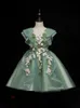 Robes de fille court tulle junior demoiselle d'honneur filles robe de soirée fleur une ligne verte princesse robe de mariée d'anniversaire de petite fillefille