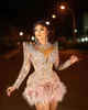 2022 Plus size Arabische Aso Ebi Luxe Mermaid Korte prom jurken kristallen kristallen avond formeel feest tweede receptie verjaardag verlovingsjurken jurk zj255
