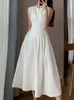 Damen Sommer Elegant Casual Midi Weißes Kleid Ärmellos A-Linie Vintage Party Schwarz Vestidos Weibliche Mode Outwear Sommerkleid Y220401