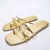 Pantoufle Nouveau Style Ladie Chaussure Or Strappy Fond Plat Mode Sandale Lady Flip Flop Talon Bas 220622