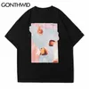 Gonthwid tees gömlek hip hop yaz erkek sokak kıyafeti boya baskı kısa kollu tshirts moda pamuk harajuku rahat gevşek üstler 220611