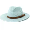 Szerokie brzegowe czapki ht3635 słomki mężczyźni kobiety Summer Sun skórzany pasek Fedoras Jazz Travel Beach Cap Mężczyzna Kobieta Eger22