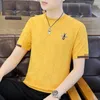 Men's T-Shirts Knitted Short-Sleeved Summer Embroidery Ice Silk Round Neck Top Slim-Fit Cool Half-Sleeve Top