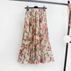 Skirts Vintage Floral Print Chiffon Pleated Skirt Women's Elastic Thin High Waist Casual Midi Women Clothes Summer SkirtsSkirts