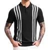 T-shirty męskie Męska letnia koszula z dzianiny Business Casual Krótki rękaw Modna koszulka z klapami T-shirty w paski T-shirty Męskie