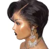 ピクシーカットウィッグヒューマンヘアショートボブhumain glueless s side part lace front transparents 220608