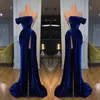 2022 Royal Blue Off-the-shoulder Long Prom Evening Dresses Velvet Backless Prom Gowns with Split BC11436 B0613G12