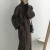 Women's Wool & Blends Women Elegant Long Coat With Belt Solid Color Sleeve Chic Outerwear Ladies Overcoat Autumn Winter