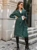 Cotton padded long winter coat female Casual pocket sash women parkas High street tailored collar stylish overcoat 220801