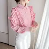 여성용 블라우스 셔츠 우아한 여자 상판 및 봄 가을 숙녀 Kimono Mujer Tunika Camisas Office Working Wear