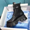 Mode Paris Ankel Martin Boots Australien Borstad Rois Nylon i äkta läder med avtagbar Monolith Black Lady Booties Storlek 35-41