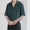 Camicie estive a maniche corte da uomo sottili di lusso allentate a maniche lunghe coreane casual allmatch camicia Harajuku verde scuro business formale 220708