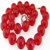 Rare Handmade 14mm Natural Red Jade Gemstone Round Beads Necklace 18"