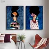 Les cheveux longs femme fille Portrait Art toile peinture coloré fille avec fleur mur Art affiche abstraite photo chambre décor à la maison