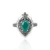 Vintage drop-formad chalcedony ring 925 Sterling Silver Marcasite Finger Rings smycken tillbehör