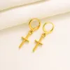 Mulher Lady Jesus Cross Hoop Dangle Brincos Pingente de colar conjunto de ouro amarelo