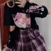 Houzhou Anime Print Graphic T Shirt Kobiet Summer Got Top Mujer Split Sleeves E Girl Y2K Ubrania Estetyczne harajuku kawaii tees 220628