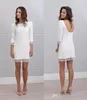 Designer Short Mini Sheath Fitted Wedding Dresses 3/4 Sleeves Sexy Backless Informal Beach Casual Reception Bridal Gowns PRO232