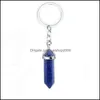 Key Rings Natural Stone Hexagonal Prism Keychains Healing Rose Crystal Car Decor Keyholder For Women Carshop2006 Dhgbq