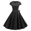 2022 Elegante mode polka dot zomerjurken dames dames korte mouw o-neck vintage pinup rockabilly knie-lengte feestjurk casual y220526