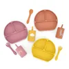 7PCSSet Bébé Silicone Vaisselle Ensemble Bébé Vaisselle Sans BPA Bol Assiette Bavoirs Cuillère Fourchette Ensembles Enfants Vaisselle Antidérapante 220715