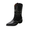 Western Cowboy Boots Women Autumn and Winter New British Mid Heel 뾰족한 Martin 자수 Mid Tube Knight 220726