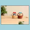 Cat in Bowknot Bamboo Basket Resin Doll Toy Moss Terrarium rolearments micro landscape accapes diy miniature fairy Garden Drop Drop