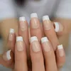 أظافر زائفة أبيض فرنسي Natural Nature Manicure Square Press on Tips Fake Daily Office Finger Walk with Jelly Sticker Tabs 0616