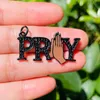 Charms 5st Praying Hands Pray Word Charm för kvinnor Armband som gör Zirconia Pave Letters Pendant Necklace Handcraft smycken DIY SupplyCharm